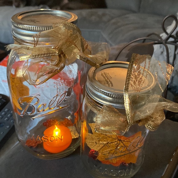 Mason jar foliage votives (2) - Picture 1 of 1